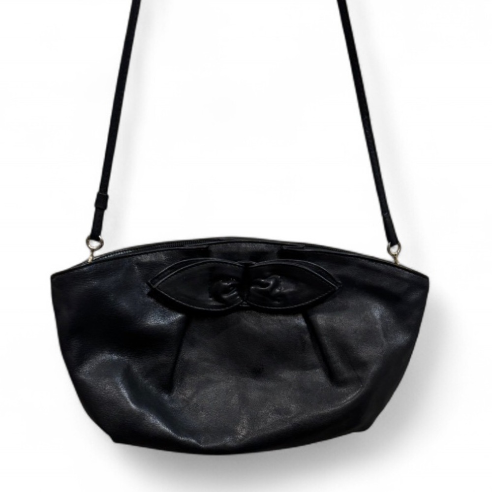 Clemente | Women’s Vintage Soft Leather Elegant Black Shoulder Bow Bag